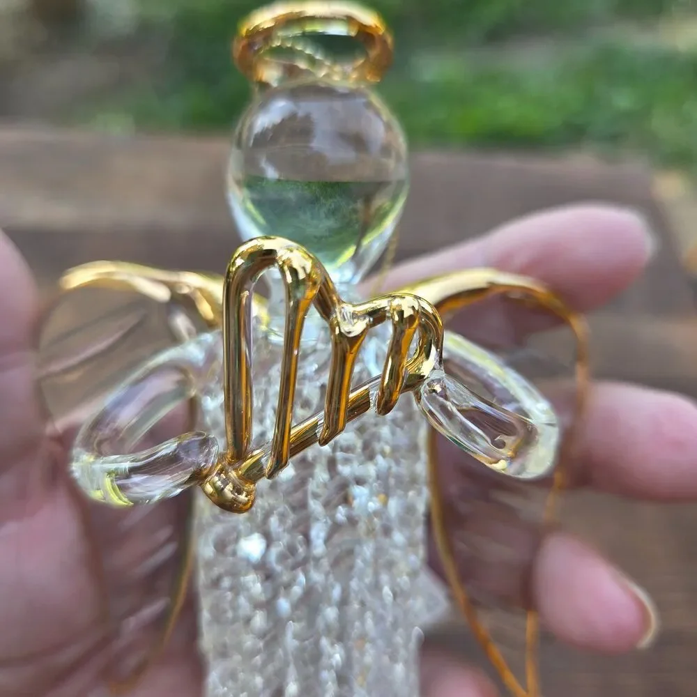 Carlton Cards Set of 2 Hand-Blown Glass Angel Ornaments with Gold Accents